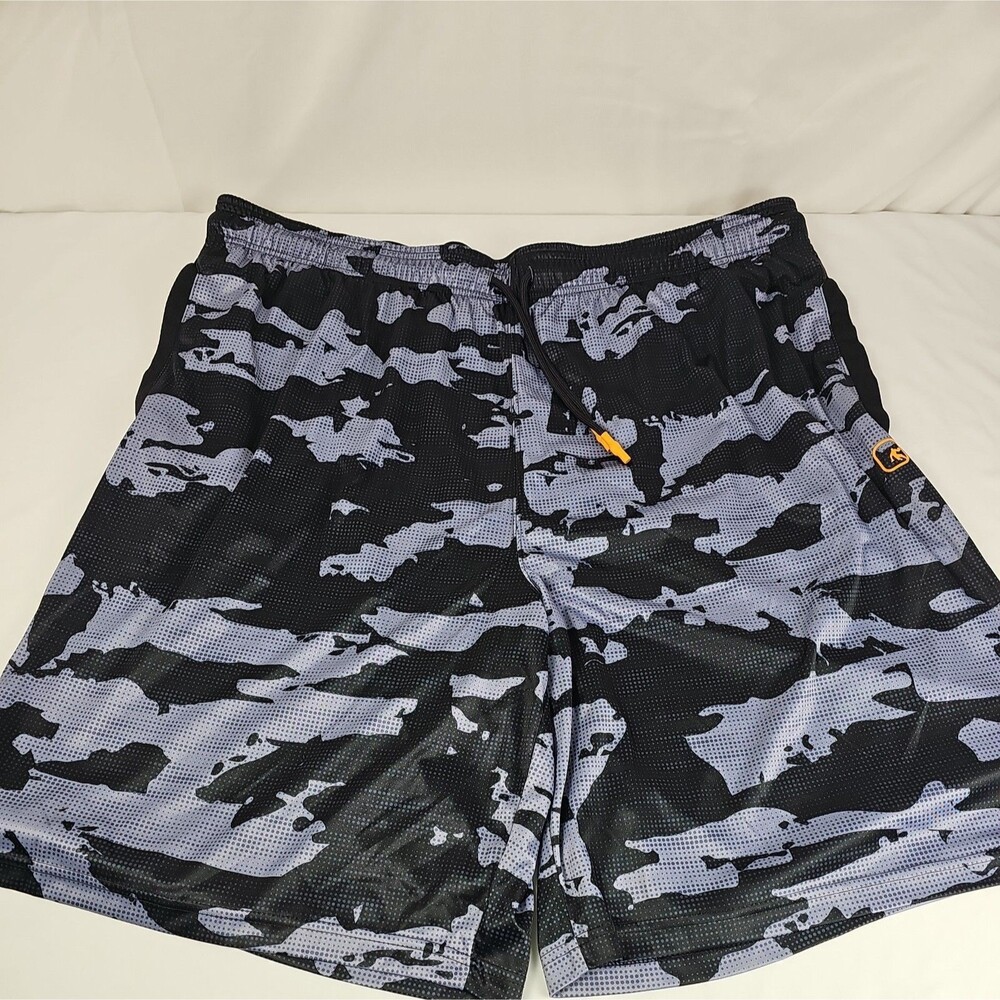 And1 Men's 3X Black Gray Camo Athletic Shorts Orange Accent Drawstring